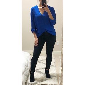 Express V Neck Blouse Royal Blue XS